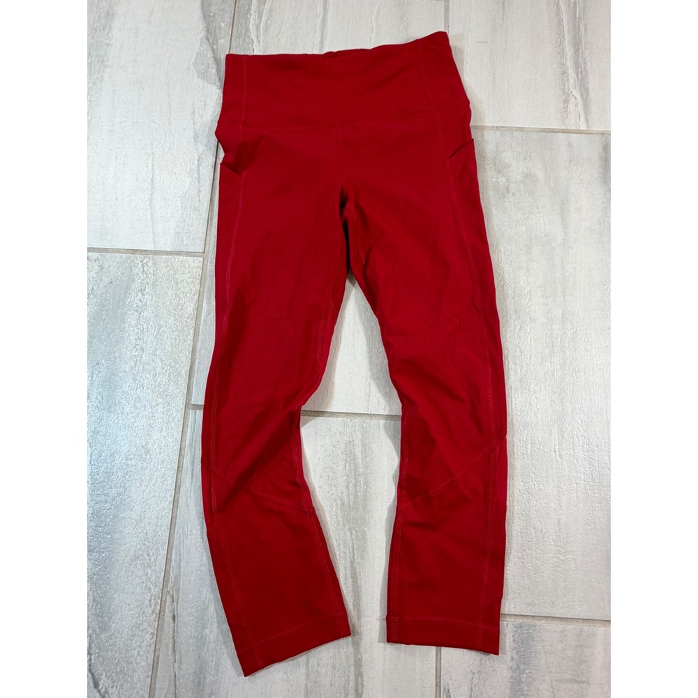 Lululemon High-Rise Cropped Leggings Red Size 4 Side Pockets Yoga Training